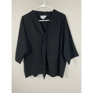 Alexander Michael Snyder Black‎ Short Sleeve V Neck with Tie Top Size SMALL